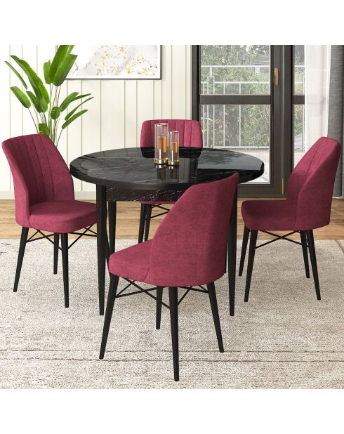 Tisch + 4 Stühle Rox schwarz/burgunderfarbener Marmor