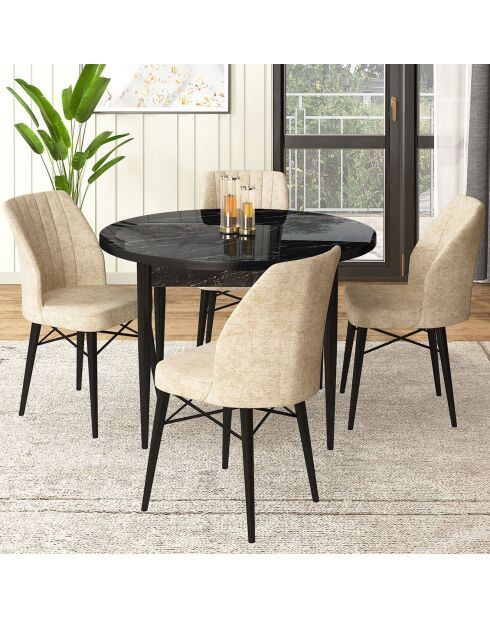 Tisch + 4 Stühle Rox schwarz/cremefarbener Marmor