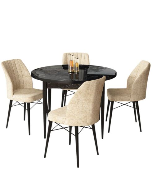 Tisch + 4 Stühle Rox schwarz/cremefarbener Marmor
