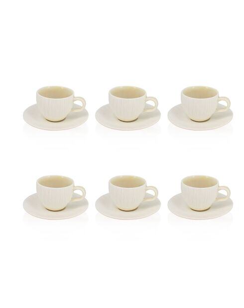 6 Tasses & Soucoupes en Porcelaine Urus beige/blanc - 12 cl