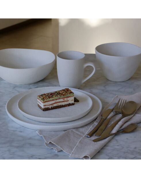 6 Mugs en grès Snowstack blanc mat - 33 cl