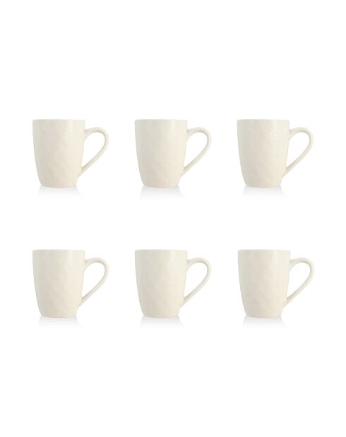 6 Mugs en grès Snowstack blanc mat - 33 cl