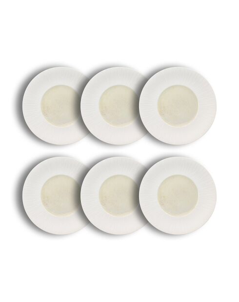 6 Assiettes plates Urus beige/blanc - D.31 cm