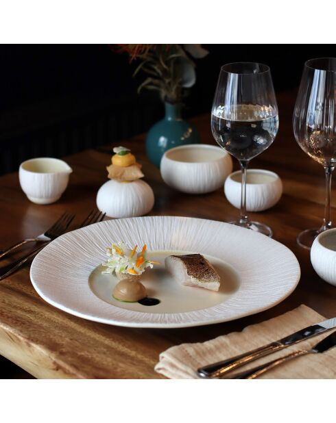 6 Assiettes plates Urus beige/blanc - D.31 cm