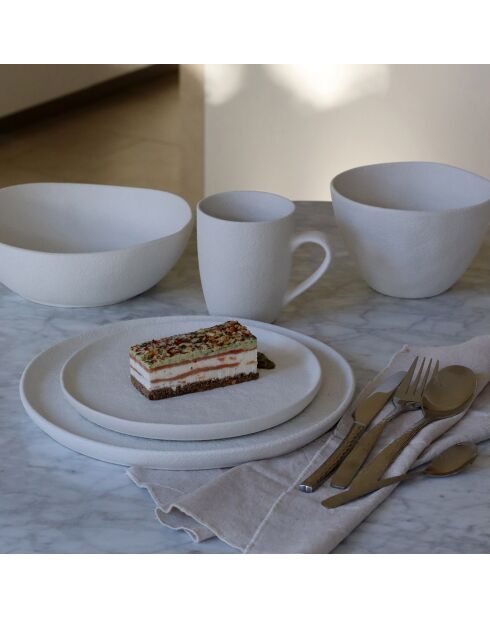 6 Assiettes creuses en grès Snowstack blanc mat - D.21 cm