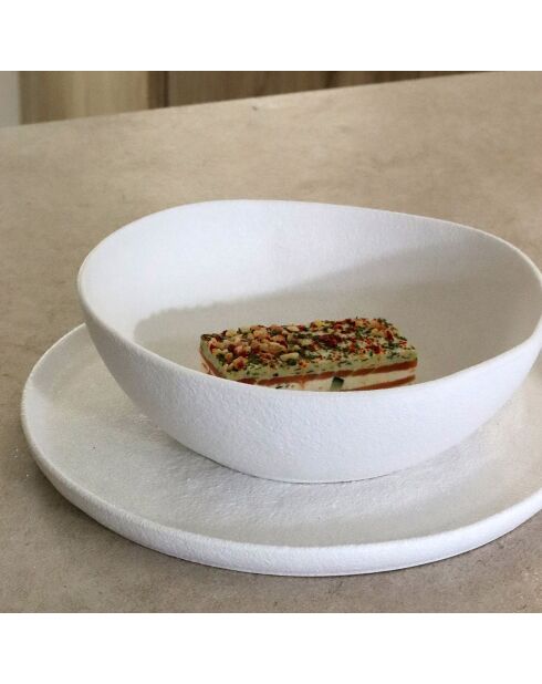 6 Assiettes creuses en grès Snowstack blanc mat - D.21 cm