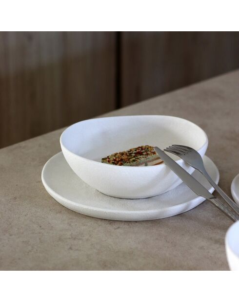 6 Assiettes creuses en grès Snowstack blanc mat - D.21 cm
