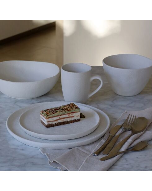 6 Assiettes à dessert en grès Snowstack blanc mat - D.21 cm
