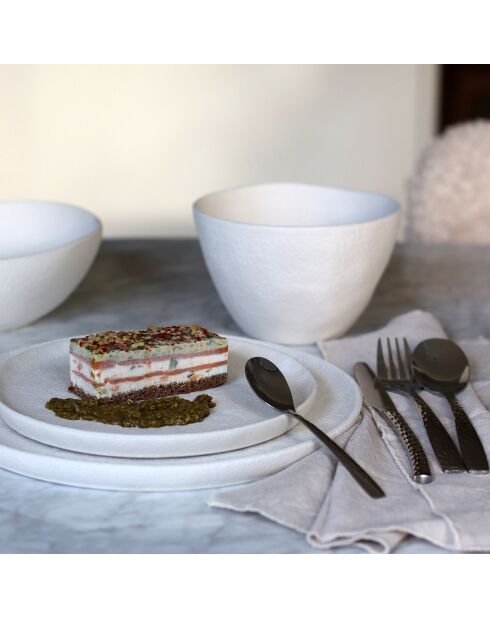 6 Assiettes à dessert en grès Snowstack blanc mat - D.21 cm