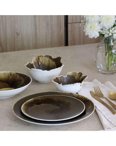 6 Assiettes plates en Porcelaine Saturnec marron -D.27 cm