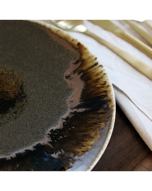 6 Assiettes plates en Porcelaine Saturnec marron -D.27 cm