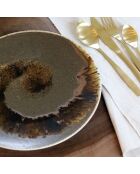 6 Assiettes plates en Porcelaine Saturnec marron -D.27 cm