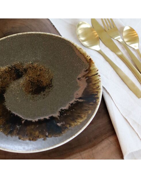 6 Assiettes plates en Porcelaine Saturnec marron -D.27 cm