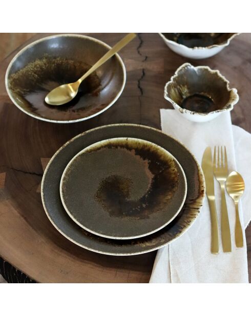 6 Assiettes à dessert en Porcelaine Saturne marron - D. 21 cm