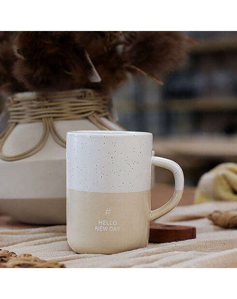 Mug hello new day blanc/beige - 580 ml