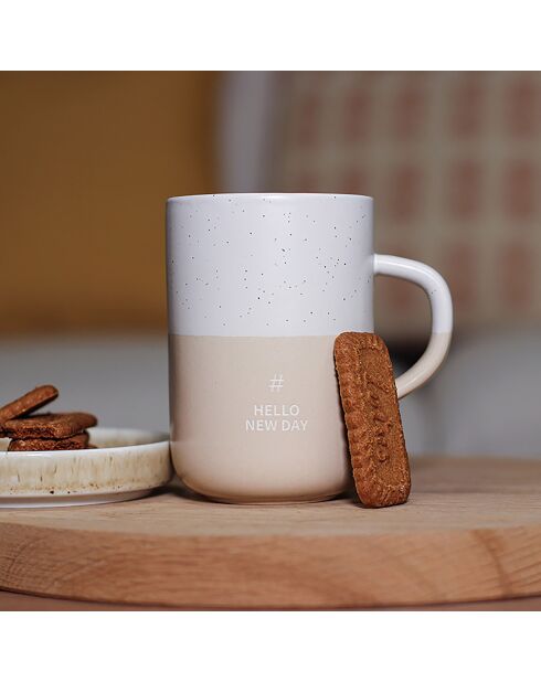 Mug hello new day blanc/beige - 580 ml