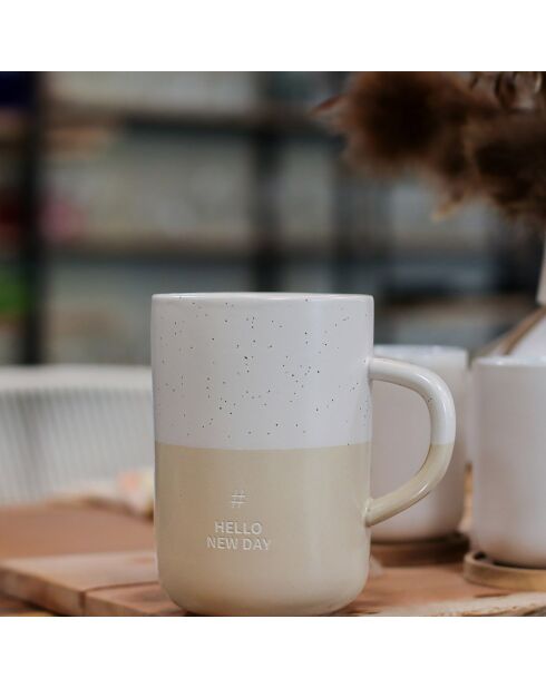 Mug hello new day blanc/beige - 580 ml