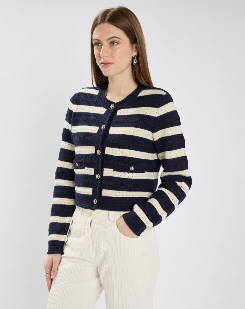 Gilet en Coton & Laine Glada rayures nocturne/écru