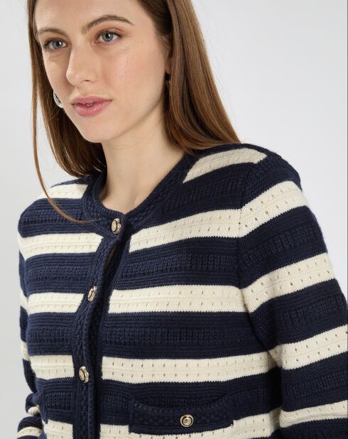 Gilet en Coton & Laine Glada rayures nocturne/écru