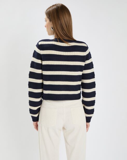 Gilet en Coton & Laine Glada rayures nocturne/écru