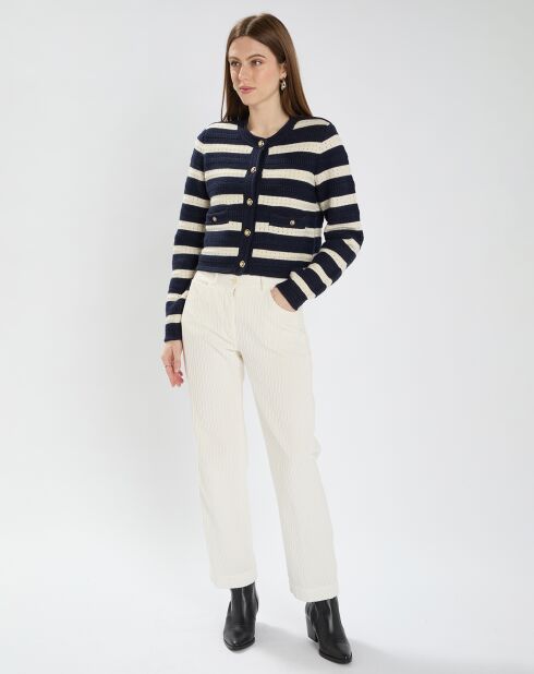 Gilet en Coton & Laine Glada rayures nocturne/écru