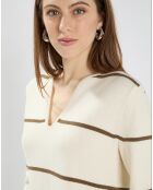 Pull en Laine & Coton Nolyn rayures écru/kaki
