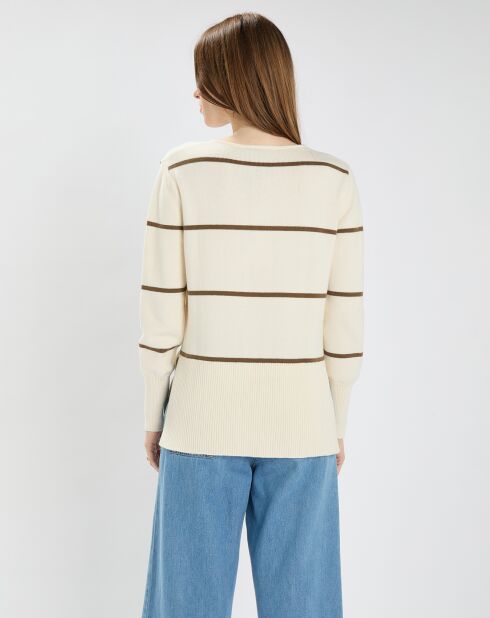 Pull en Laine & Coton Nolyn rayures écru/kaki
