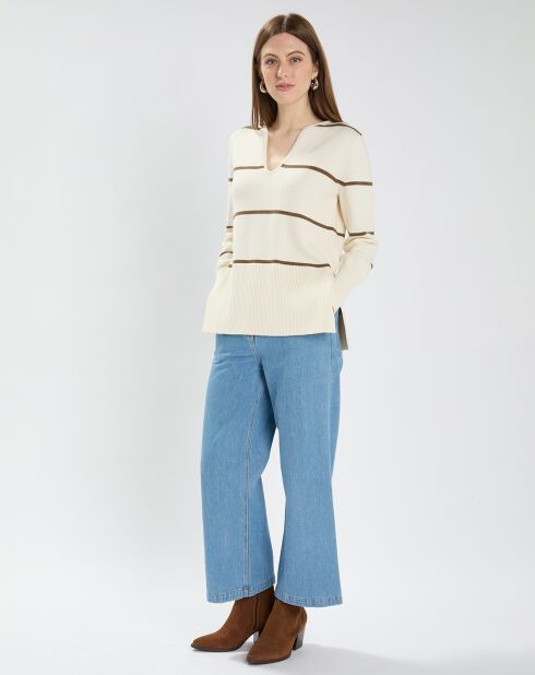 Pull en Laine & Coton Nolyn rayures écru/kaki