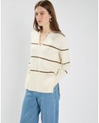Pull en Laine & Coton Nolyn rayures écru/kaki