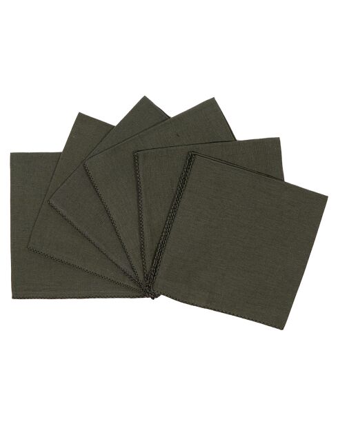 6 Serviettes/Sets de table en Lin & Coton Zilia kaki - 40x40 cm