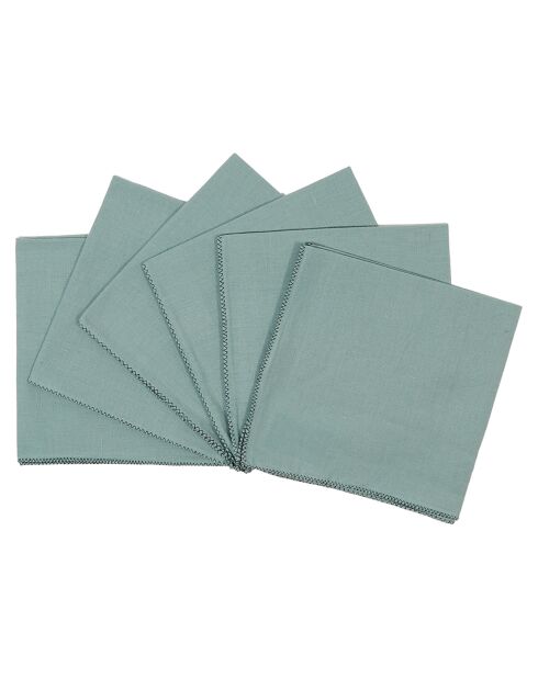 6 Serviettes/Sets de table en Lin & Coton Zilia céladon - 40x40 cm