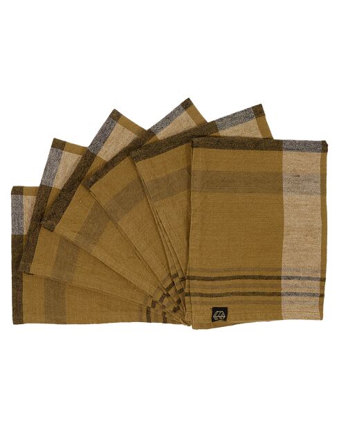 6 Serviettes/Sets de table en Lin & Coton Aalborg gold - 36x48 cm