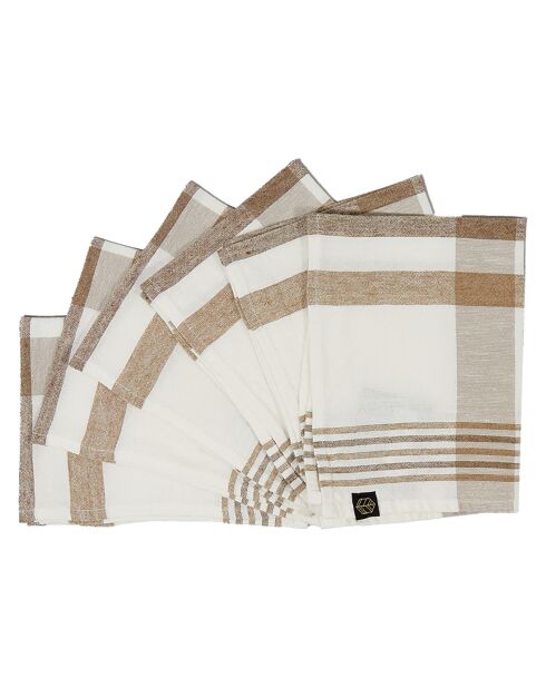 6 Serviettes/Sets de table en Lin & Coton Aalborg tabac - 36x48 cm