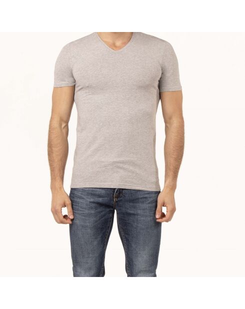 T-Shirt manches courtes col V Julien gris chiné