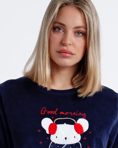 Pyjama en velours Good Morning Mouse bleu marine