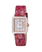 Montre Quartz Femme Padova Floral en Cuir & Diamants rose fleurie