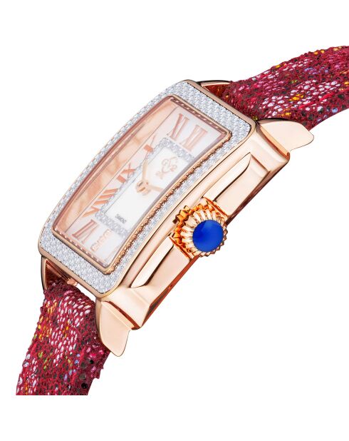 Montre Quartz Femme Padova Floral en Cuir & Diamants rose fleurie