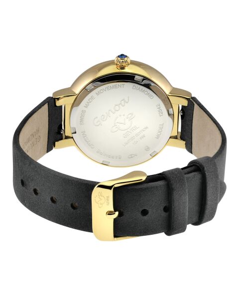 Orologio da donna in pelle scamosciata Genova e quarzo nero con diamanti