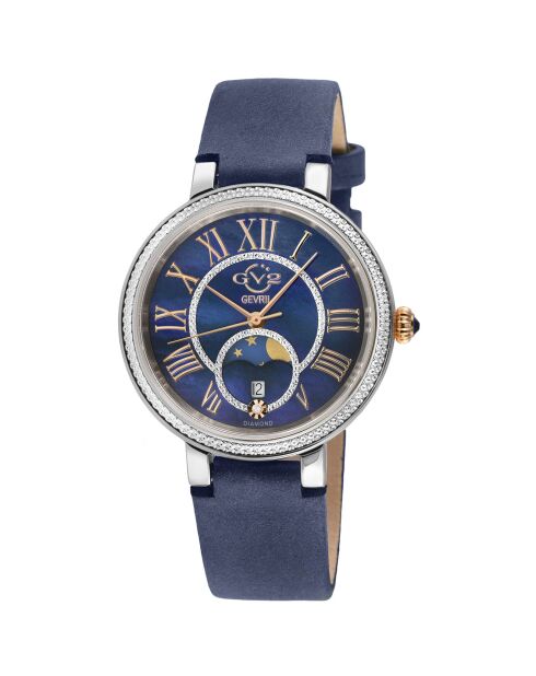 Dameshorloge van Genoa suèdeleer en blauw diamantkwarts