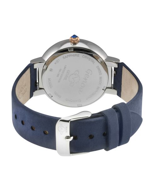 Dameshorloge van Genoa suèdeleer en blauw diamantkwarts