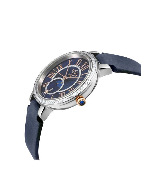 Dameshorloge van Genoa suèdeleer en blauw diamantkwarts