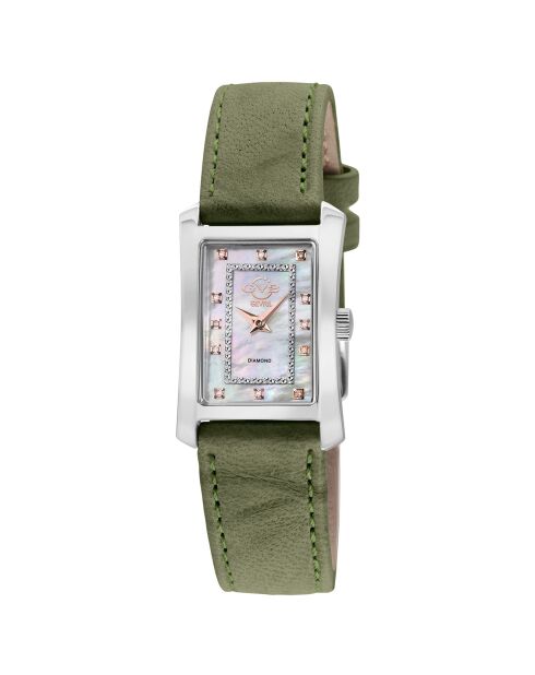 Montre Quartz Femme Luino en Cuir & Diamants verte