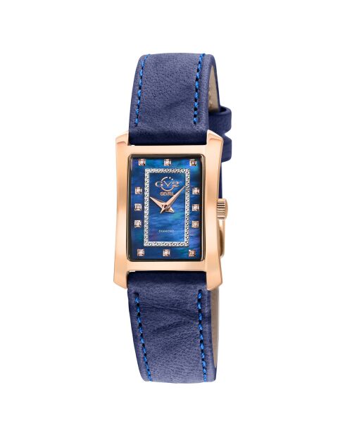 Montre Quartz Femme Luino en Cuir & Diamants bleue