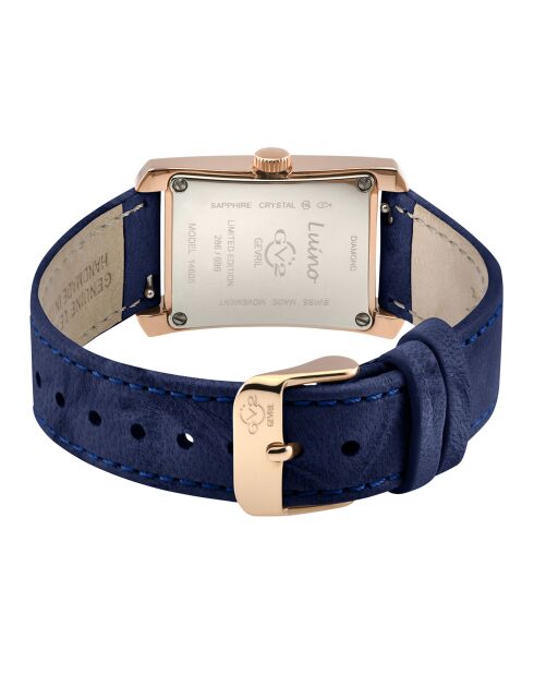 Montre Quartz Femme Luino en Cuir & Diamants bleue