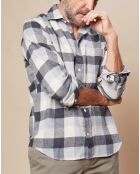 Chemise Regular en Flanelle de Coton Paul à carreaux gris/naturel