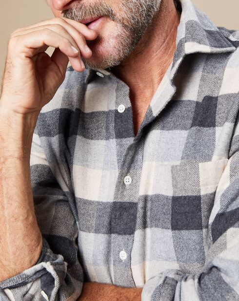 Chemise Regular en Flanelle de Coton Paul à carreaux gris/naturel