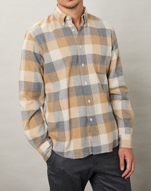 Chemise regular en Flanelle Pitt à carreaux gris/naturel