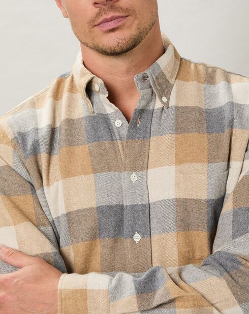 Chemise regular en Flanelle Pitt à carreaux gris/naturel