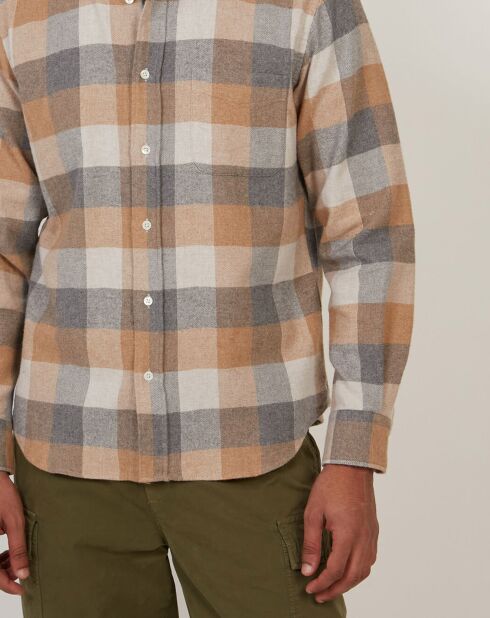 Chemise regular en Flanelle Pitt à carreaux gris/naturel