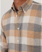 Chemise regular en Flanelle Pitt à carreaux gris/naturel